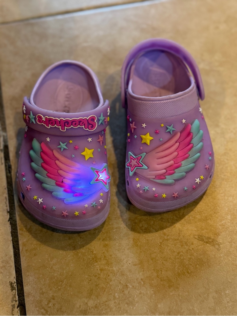 Skechers Purple Kids Light-Up Wing Star Clogs Size 9 EUC